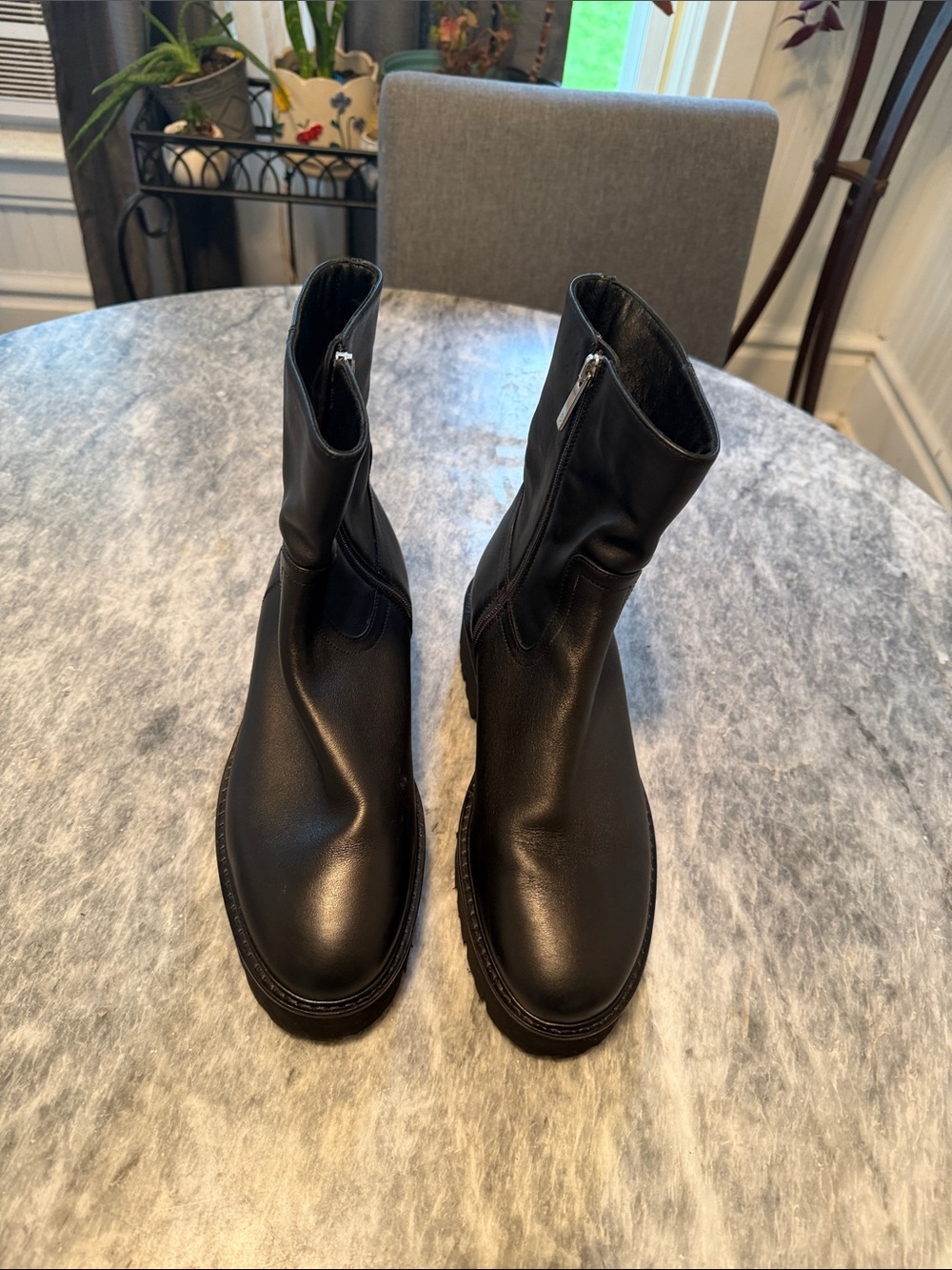 Aquatalia Black Leather Ankle Zip Booties